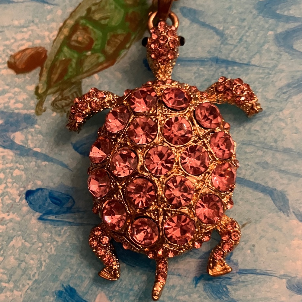 Betsey Johnson Pink Crystal Turtle Brooch